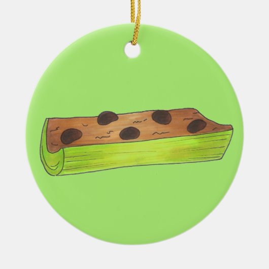 Ants op een Logboekpindaknop Celery Raisins Snack Keramisch Ornament (Voorkant)