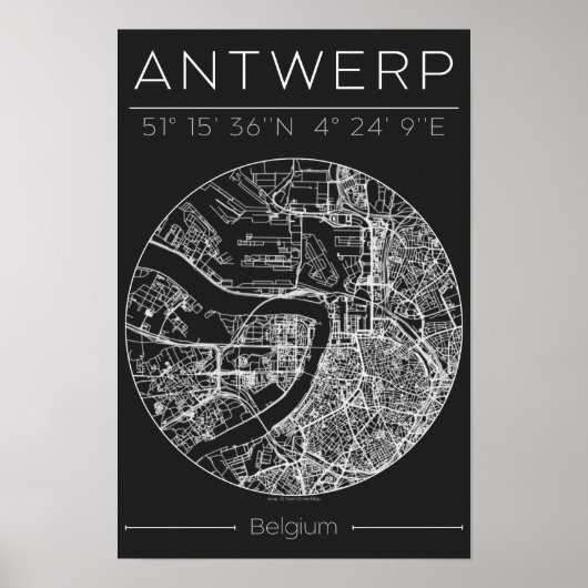 Antwerp City Map Poster Charcoal Minimal European  (Voorkant)