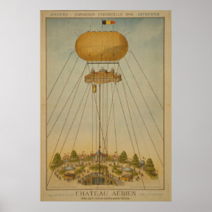 Antwerp Expo 1894 Air Castle Balloon vintage Poster