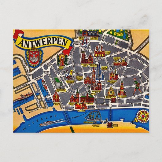 Antwerpen Antieke Straatkaart Briefkaart (Voorkant)