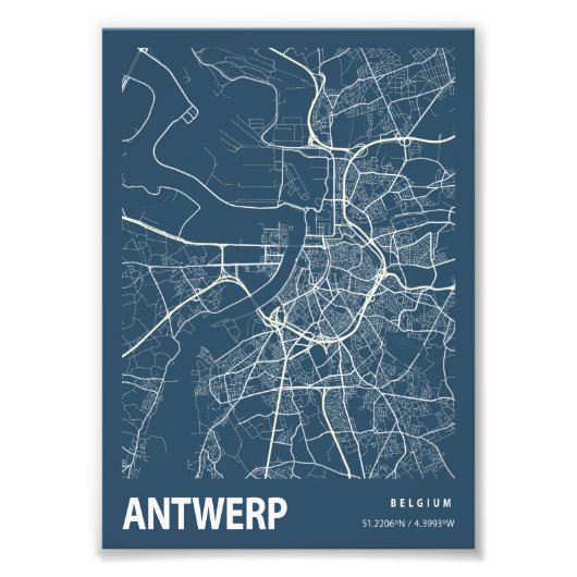 Antwerpen - België blauwdruk van de stadskaart Foto Afdruk (Voorkant)