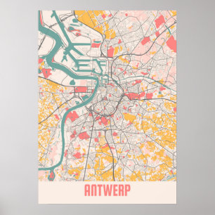 Antwerpen - België - Kaart stad Chalk Poster