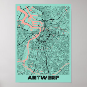 Antwerpen - België Peony City Map Poster