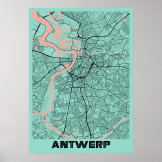 Antwerpen - België Peony City Map Poster