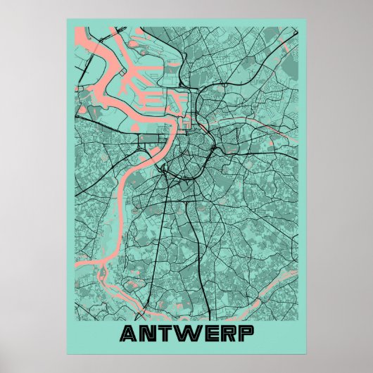Antwerpen - België Peony City Map Poster (Voorkant)