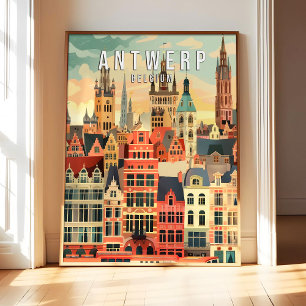 Antwerpen België Poster Kunstprint, Stad Retro Vin