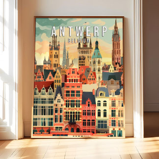Antwerpen België Poster Kunstprint, Stad Retro Vin