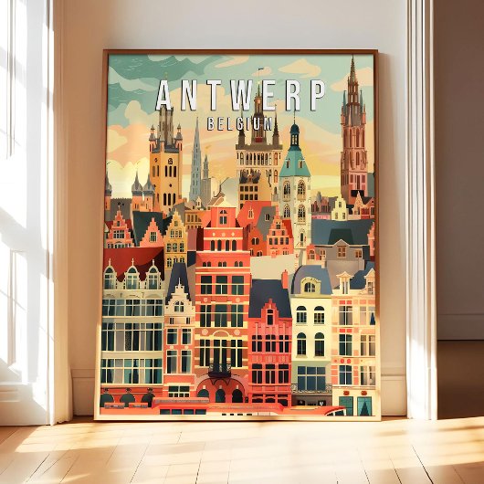 Antwerpen België Poster Kunstprint, Stad Retro Vin