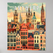 Antwerpen België Poster Kunstprint, Stad Retro Vin (Voorkant)