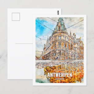 Antwerpen België Travel Place Waterverf Briefkaart