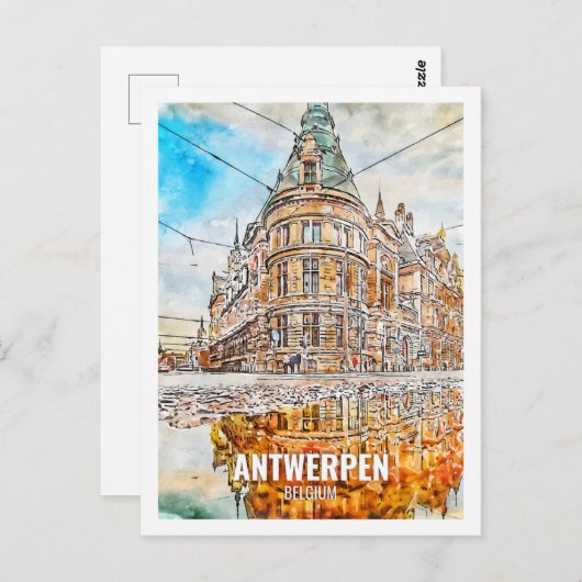 Antwerpen België Travel Place Waterverf Briefkaart (Voorkant / Achterkant)