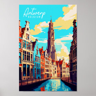 Antwerpen België vintage reisplaats illustratie Poster