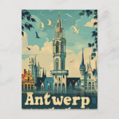 Antwerpen België Vintage Retro Reizen Illustratie Briefkaart (Voorkant)