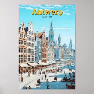 Antwerpen België Vintage Travel Poster