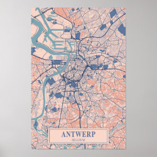 Antwerpen België Winderige Stad Kaart Reizen Poster