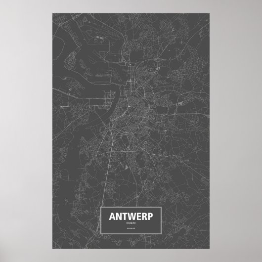 Antwerpen, België (wit op zwart) Poster (Voorkant)