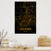 Antwerpen Belgium City Map Gold Street Map Europe Poster (Keuken)