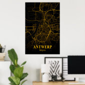 Antwerpen Belgium City Map Gold Street Map Europe Poster (Thuiskantoor)