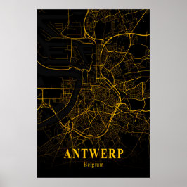 Antwerpen Belgium City Map Gold Street Map Europe Poster