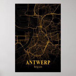 Antwerpen Belgium City Map Gold Street Map Europe Poster