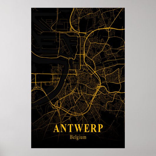 Antwerpen Belgium City Map Gold Street Map Europe Poster (Voorkant)