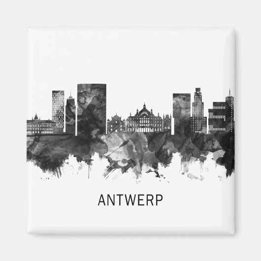Antwerpen Belgium Skyline BW Magneet (Voorkant)