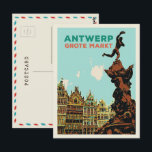 Antwerpen Grote Markt illustratie België Briefkaar Briefkaart<br><div class="desc">Een groot cadeau voor alle Belgische liefhebbers die ideaal zijn om een vriend,  een mooi retro origineel briefkaart met een uitzicht Grote Markt in Antwerpen België aan te bieden of te sturen</div>