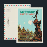 Antwerpen Grote Markt illustratie België Briefkaar Briefkaart<br><div class="desc">Een groot cadeau voor alle Belgische liefhebbers die ideaal zijn om een vriend,  een mooi retro origineel briefkaart met een uitzicht Grote Markt in Antwerpen België aan te bieden of te sturen</div>