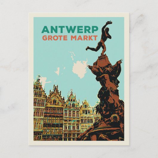 Antwerpen Grote Markt illustratie België Briefkaar Briefkaart (Voorkant)