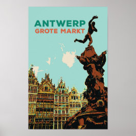 Antwerpen Grote Markt illustratie België Poster