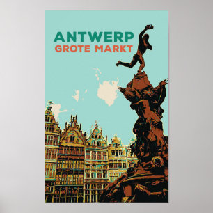 Antwerpen Grote Markt illustratie België Poster