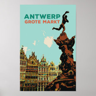 Antwerpen Grote Markt illustratie België Poster
