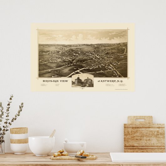 Antwerpen, NY Panoramic Map - 1888 Poster (Keuken)