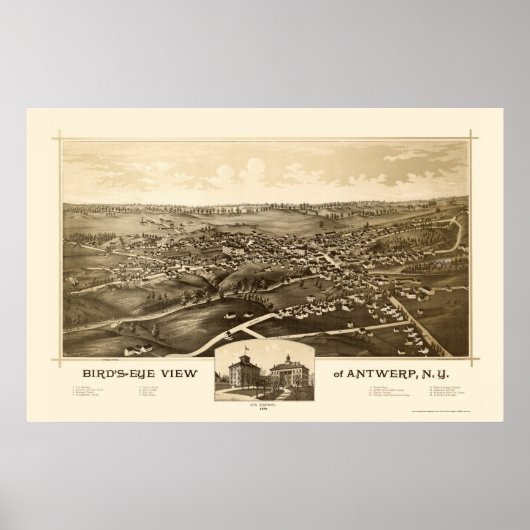 Antwerpen, NY Panoramic Map - 1888 Poster (Voorkant)