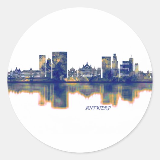 Antwerpen Skyline Ronde Sticker (Voorkant)