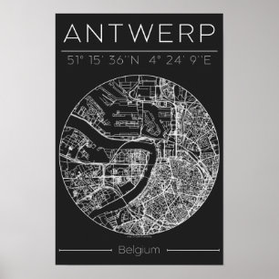 Antwerpen Stadkaart Poster Houtskool Minimalistisc