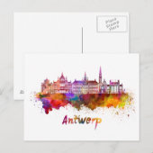 Antwerpse skyline in waterverf briefkaart (Voorkant / Achterkant)