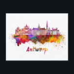 Antwerpse skyline in waterverf briefkaart<br><div class="desc">Antwerpse skyline in waterverf splatters met knippad</div>