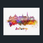 Antwerpse skyline in waterverf briefkaart<br><div class="desc">Antwerpse skyline in waterverf splatters met knippad</div>