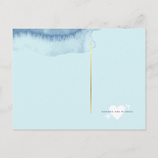 antwoord : blauwe waterverf bruiloft rsvp uitnodiging briefkaart (Achterkant)