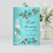Antwoord bruiloft turkoois blauwe champagne rozen  kaart (Staand voorkant)