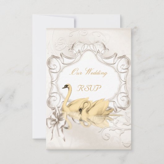 Antwoord elegant trouwfeest wit goud crème zwanen (Voorkant)