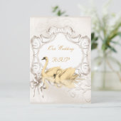 Antwoord elegant trouwfeest wit goud crème zwanen (Staand voorkant)