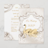 Antwoord elegant trouwfeest wit goud crème zwanen (Voorkant / Achterkant)