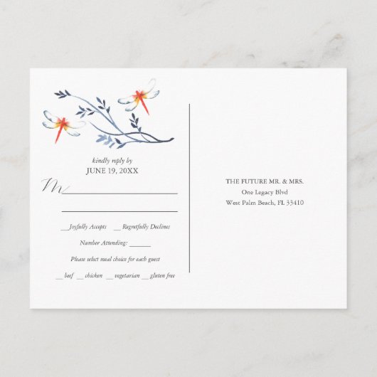 Antwoord Kaart Bruiloft Maaltijd Keuze (Achterkant)