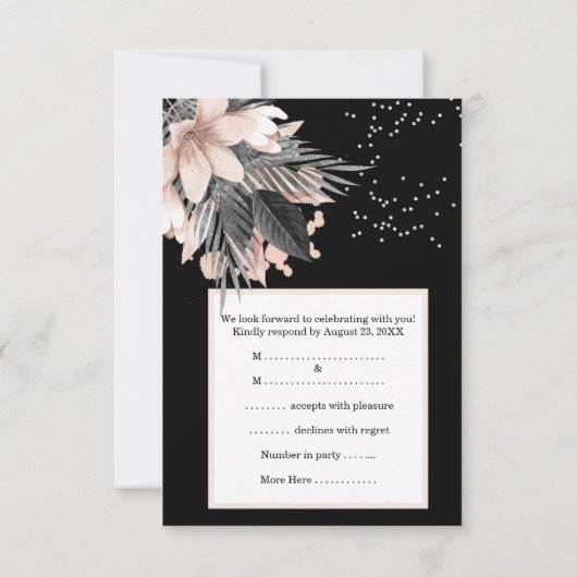 Antwoord op bruiloft Roze Perzik Roze Houtskool Bl Kaart (Achterkant)