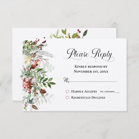 Antwoord op de feestdag met kerstcadeaus voor RSVP (Voorkant / Achterkant)