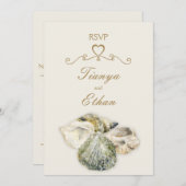 Antwoord op huwelijksuitnodiging met zee schelpen  kaart (Voorkant / Achterkant)