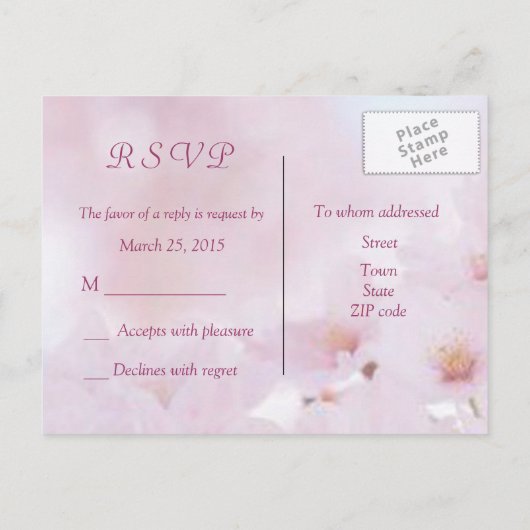 Antwoord op kersenbloesem uitnodiging, RSVP briefk Uitnodiging Briefkaart (Achterkant)