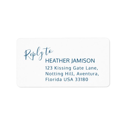 Antwoord op moderne blauwe witte adresetiketten etiket (Voorkant)